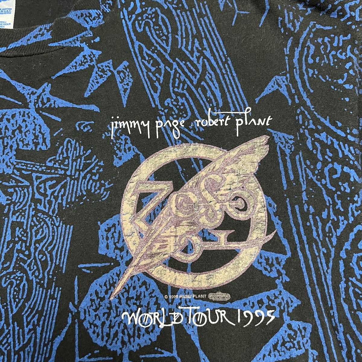 JIMMY PAGE ROBERT PLANT TOUR 1995/6 Tシャツ Vintage Robert Plant Jimmy Page AOP Single Stitch T-Shirt