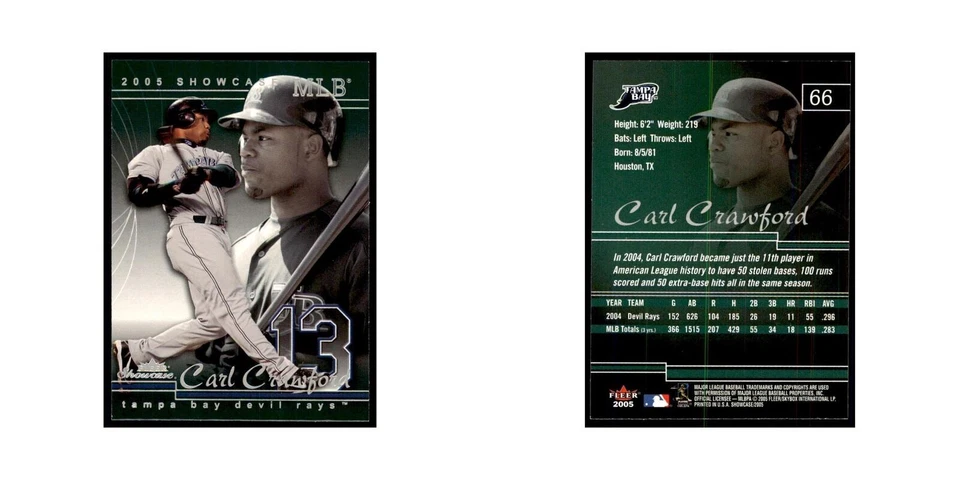 2005 Fleer Showcase Carl Crawford Baseball Cards #66 - Image 3 of 3