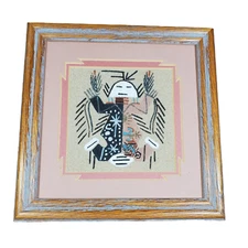 Navajo Sandpainting Father Sky 7x7 Debbie Nez Indigenous Folk Art Feathers Wind