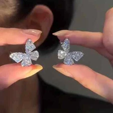 Elegant Butterfly Stud Earrings Sparkly Rhinestones Women Girl Fashion Gift