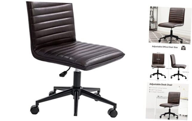 Armless Leather Home Office Task Chair with 360° Swivel Wheels