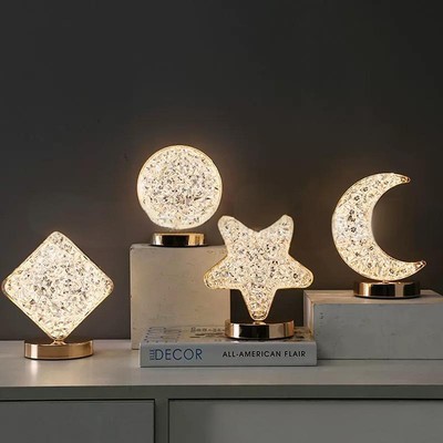 LED Crystal Effect Lamp Moon Shape, Indoor Light Touch Lamp, 3 Colours New