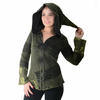 Damen Goa Jacke Zipfelkapuze Fleecfutter Elfen Hippie Hoodie Psy Grunge