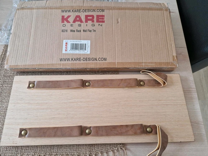 Kare Design Weinregal, aus Holz und Leder, für 3 Flaschen, in OVP, unbenutzt - Bild 1 von 1