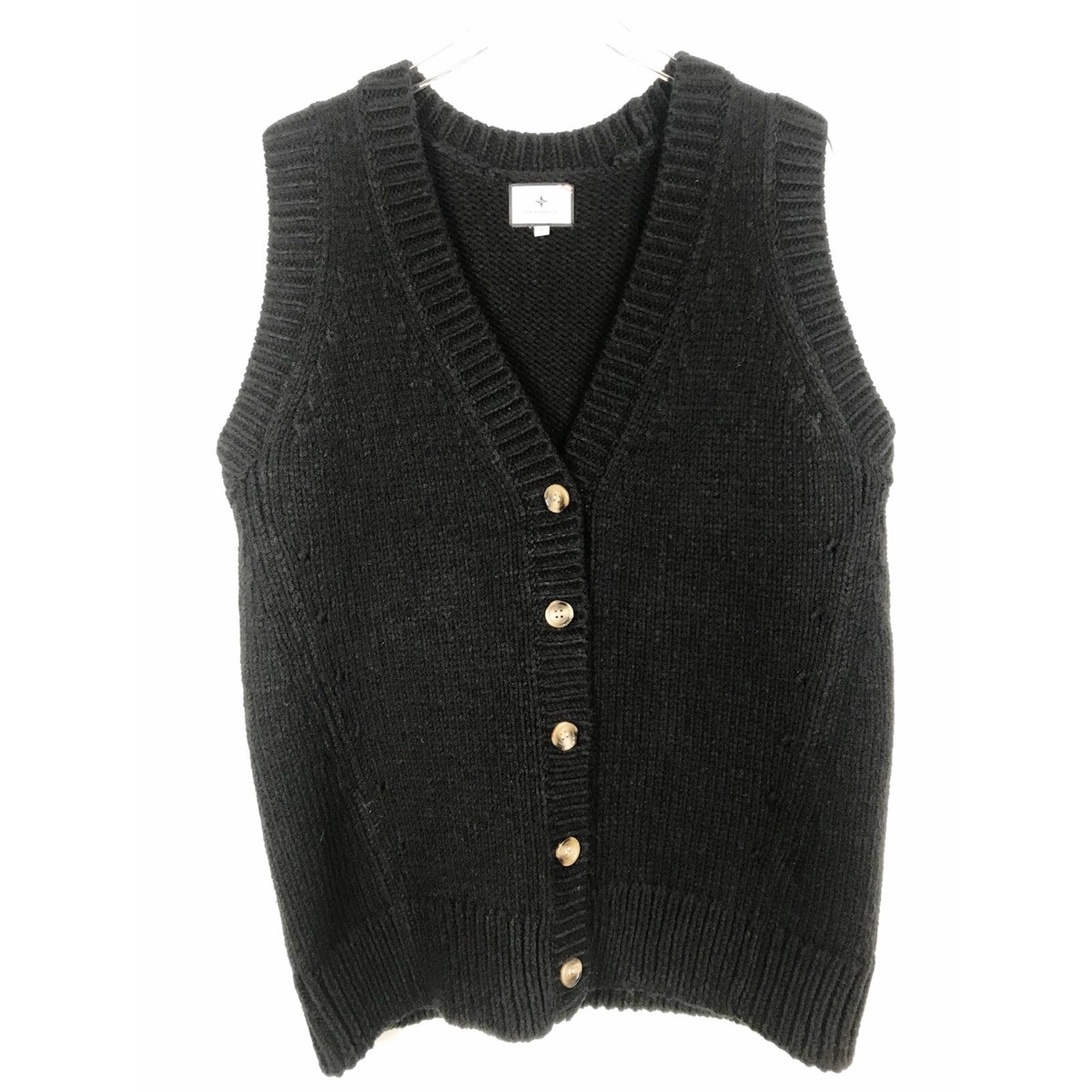 Tuckernuck Cardigan Sweater Vest Women Large Black Wool Blend