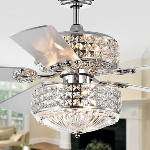 Crystal Chandelier Ceiling Fan 6 Light Fixture Kit With Remote