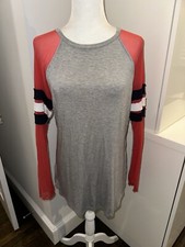 New Pete T Shirt Womens Grey Red White Blue Long Sleeve Tee XL Made In USA