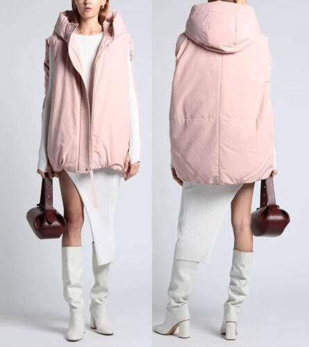 JIL SANDER PINK HOODED DUCK DOWN PADDED OVERSIZED SLEEVELESS JACKET GILET COAT - Picture 2 of 24