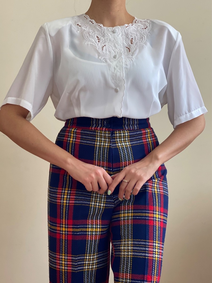 トップス 80s- White see-through shirt Vintage 80's Sheer White Blouse / Top With Pearl Buttons