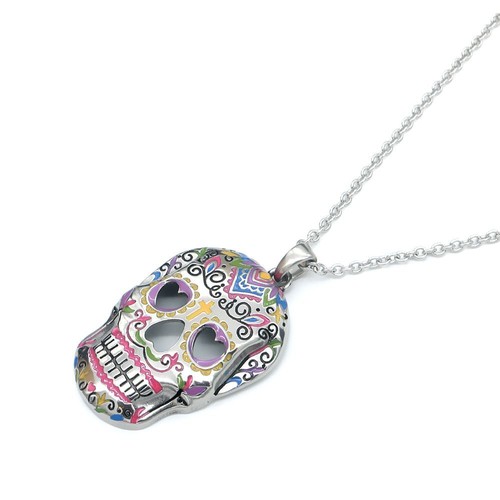 Women Men Stainless Steel Heart Eyes Sugar Skull Pendant Necklace - Picture 2 of 7