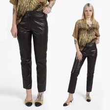 VINTAGE Dark Brown Real Leather Straight Leg Glam Rock Pants S