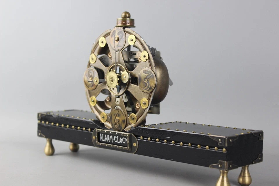 Steampunk Watch USSR Desk Clock Mechanical Skeleton Alarm Handmade Cyberpunk - Image 3 of 4