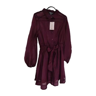 Missguided Organza Shirt Dress Burgundy Size 10 Sheer Button-up tie sash  Red | eBay UK