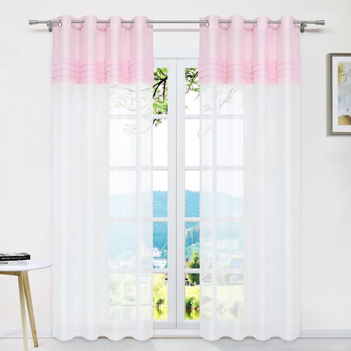 Cortina Cortina Casa de Campo con Ojales Cinta Rizada Salón Tiendas Blanco Azul Rosa - Imagen 6 de 58