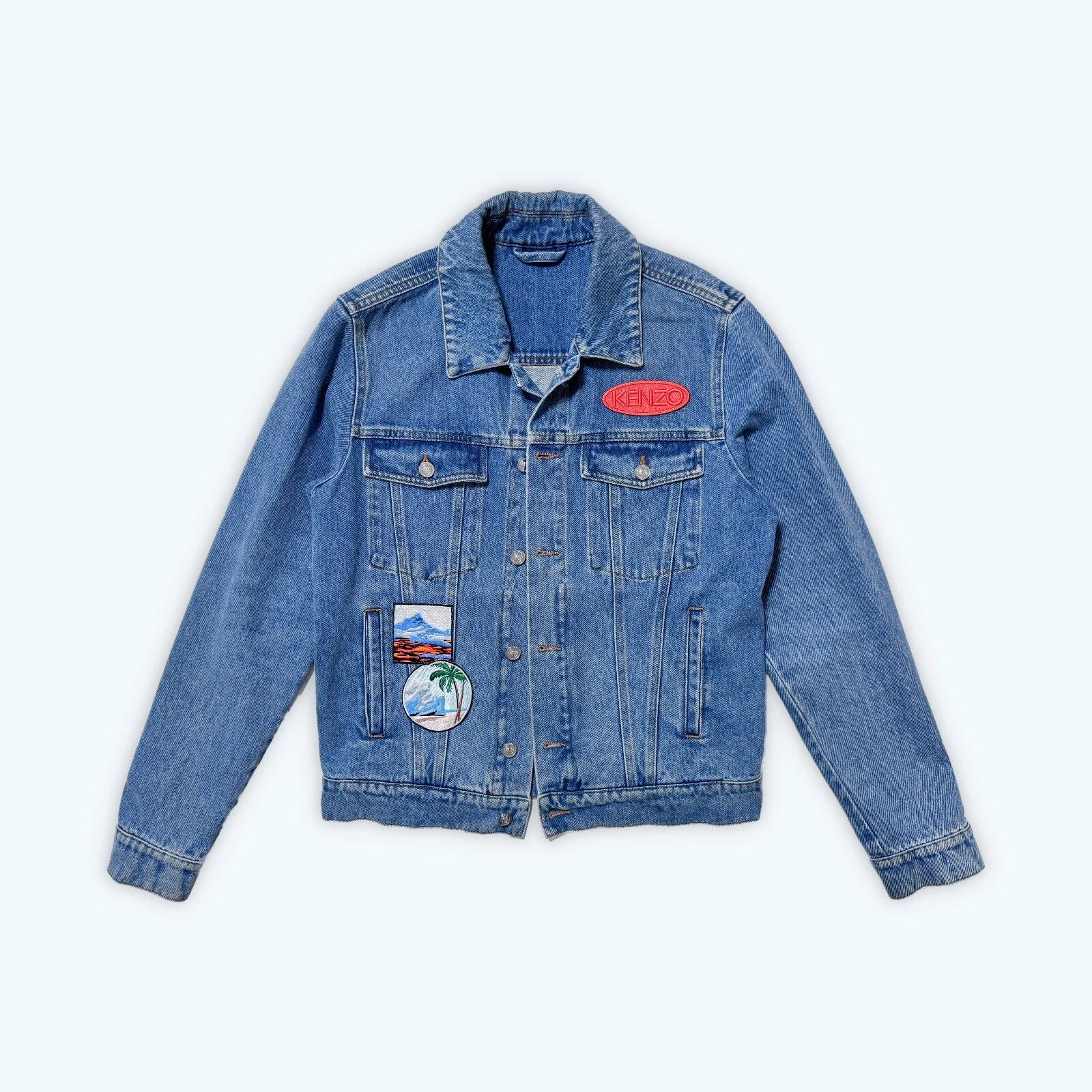 Kenzo Giacca Uomo Denim Lavaggio Medio con Toppe Taglia M