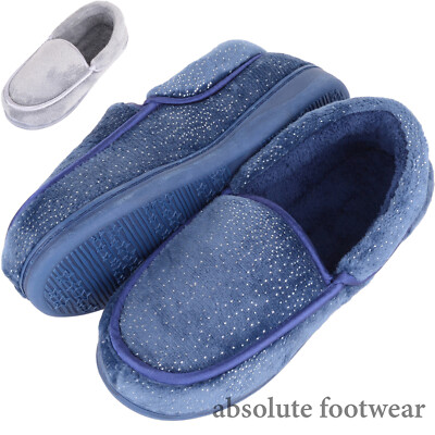 Damen Frauen Easy Slipper Winter Mokassin Style Slipper mit Glitzer Design
