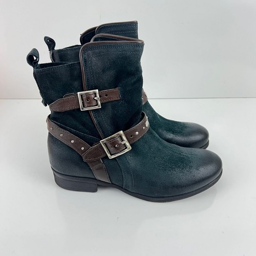 Miz Mooz Sammie Indigo Blue Buckle Ankle Boots Size 38 7.5-8 M - 第 2/11 張圖片