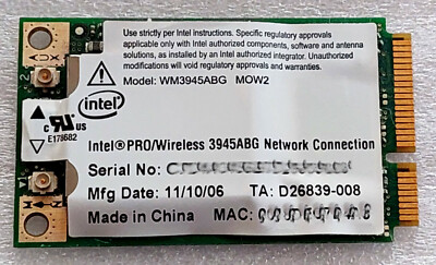 Intel  Wireless WM3945ABG MOW2 Network Connection WLAN Wifi Mini PCI Express Kar