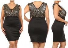 PLUS BODYCON SEXY OPEN V-NECK COCKTAIL PARTY MINI BLACK SHINY DRESS NEW 1X 2X 3X