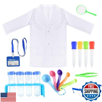 PLULON 23 Pieces Kids Scientist Costume Lab Coat with Science Experiment Kit 