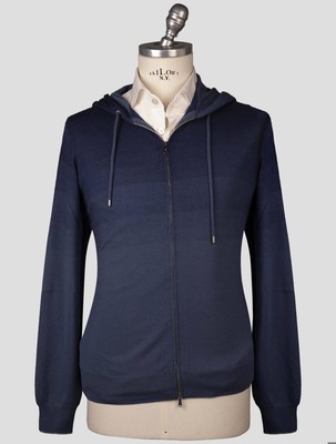 Fioroni Blue Virgin Wool cashmere Silk Sweater Full Zip FI93 Man
