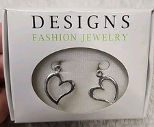 Shiny Silver Tone Open Heart Dangle Drop Hook Pierced Earrings Fashion Jewelry