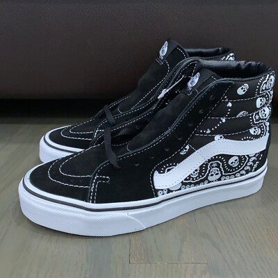 【gas669】VANS SK8-HI バンダナ柄 VANS SK8-HI Bandana Black Suede Canvas Skate Shoes Men's Size 4