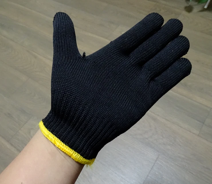 20 Pairs Black Poly Cotton String Knit Safety Gloves Industrial Grade