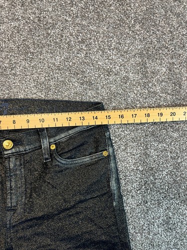 Pantalones de mezclilla para mujer ajustados rectos brillantes dorados elásticos 7 para toda la humanidad W29 L30 - Imagen 8 de 12