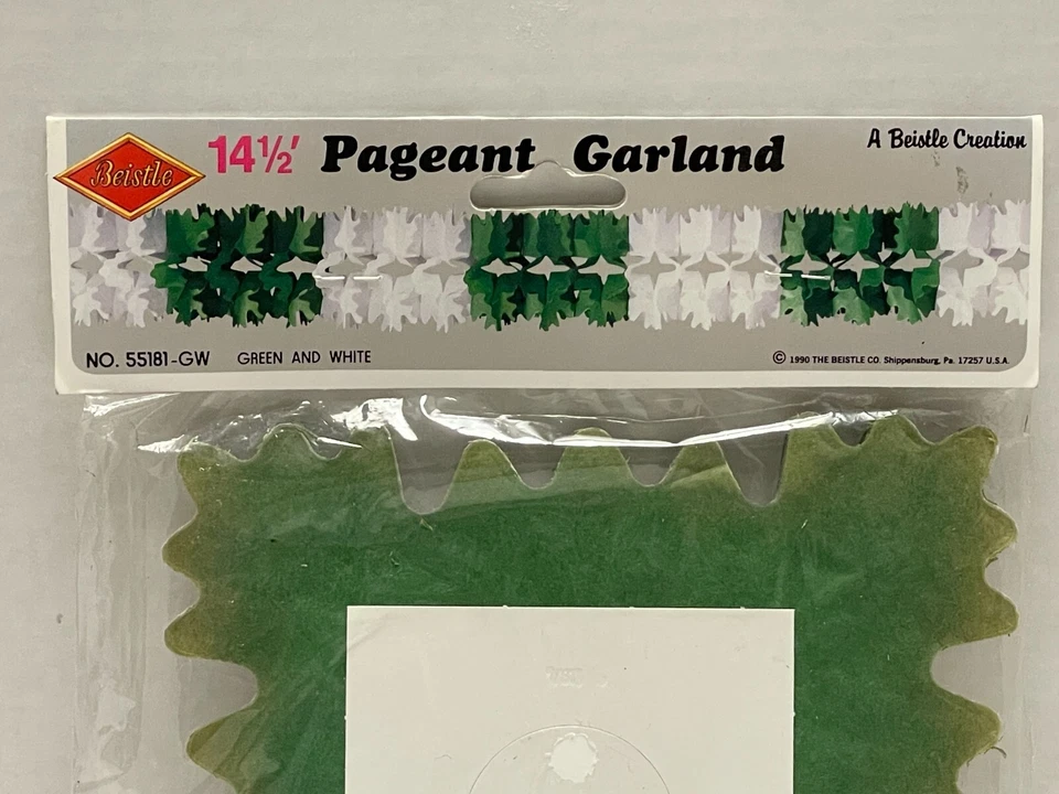 Guirnalda de desfile de papel verde y blanco Beistle del día de San Patricio 1990 SELLADA de colección Foto 3 de 4
