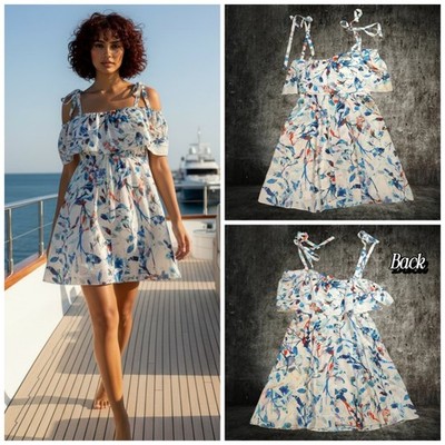 parker nia satin dress Parker Nia Bleu Catalonia White Floral Mini Dress Women Size Medium