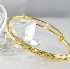 SALE 18K Yellow Gold filled ladies Push Bangle 6.5" Bracelet Birthday Gift 354