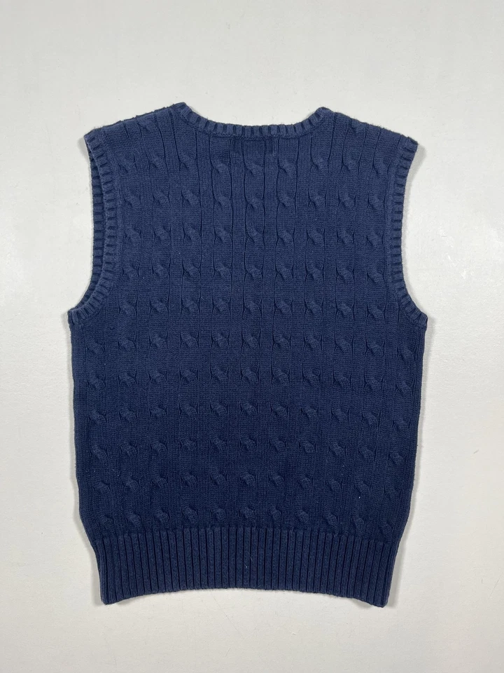 Polo Ralph Lauren Suéter Chaleco Niños 7 Azul Marino Tejido con Cable Cuello en V Rojo Poni Algodón Foto 2 de 4