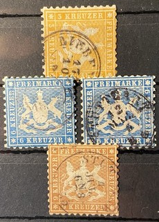 Württemberg Wappen 3/6/9 Kreuzer gestempelt Lot KW 280€
