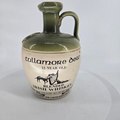 Vintage Tullamore Dew 12 Year Old Irish Whiskey Ceramic Jug Decanter Green Cream