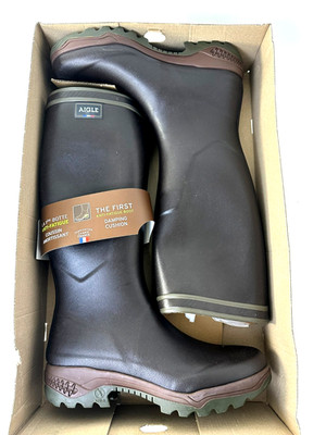 Aigle Parcours 2 Rubber Hunting Rain Boots Brown US 10 EU 44 New Box