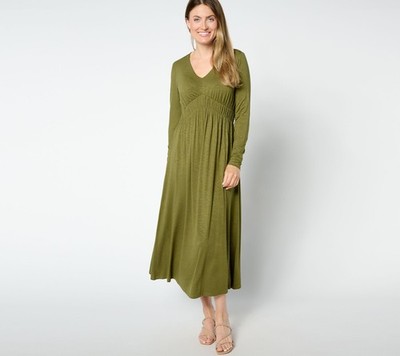 Peace Love World Petite V-Neck Long Sleeve Midi Dress Jungle Olive S New |  eBay