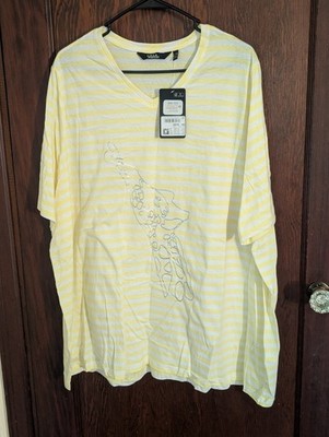 Ulla Popken Short Sleeve Yellow Stripe Giraffe V Neck Shirt Size 24/26