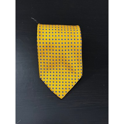 Robert Talbott Best of Class Mens Silk Tie Yellow Blue Polka Dot Made in USA