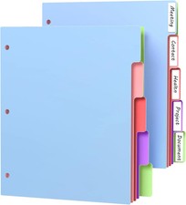 10PCS 5 Tab Binder Dividers for 3 Ring Binder Letter Size Color Index Tabs