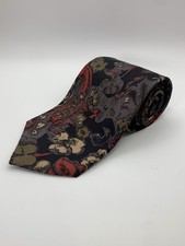 VTG John Weitz All Silk Tie Black Burgundy Floral USA Dark Artsy Abstract 57  L