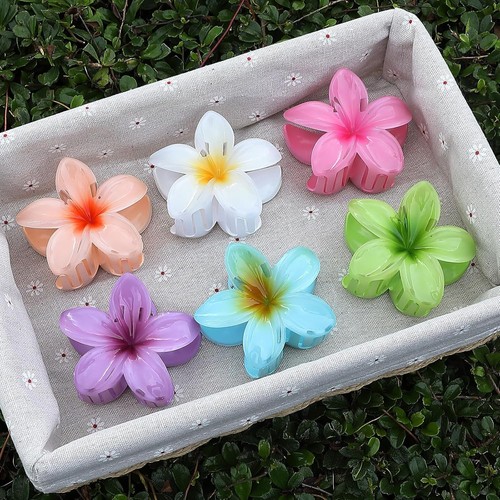 Hawaiian Plumeria Hair Accessories - 6 Pack Large Claw Clips for Thick Hawaii - Picture 3 of 5