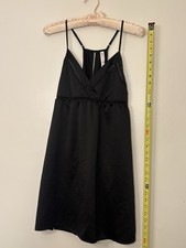NWT Gilligan  O'Malley Black Satin Chemise Nightgown Sleep Dress Cutout Trim S