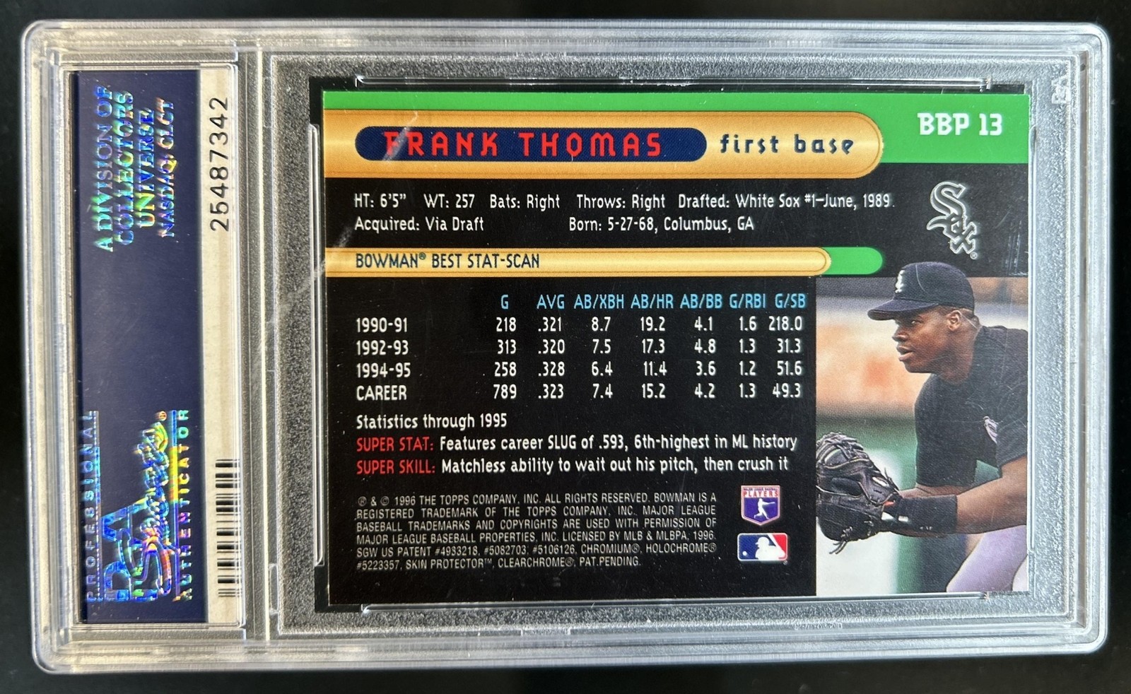 1996 Bowman Frank Thomas Bowman's Best Previews #BBP 13 White Sox PSA 10 view 2