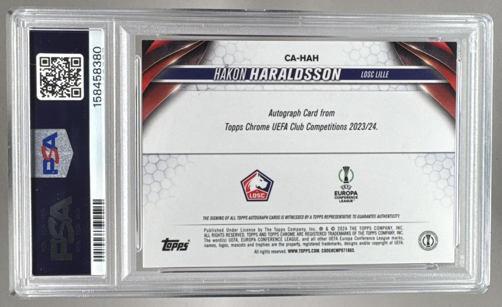8380 Hakon Haraldsson 2023 Topps Chrome UEFA #CA-HAH SuperFractor Auto 1/1 PSA 8 view 2