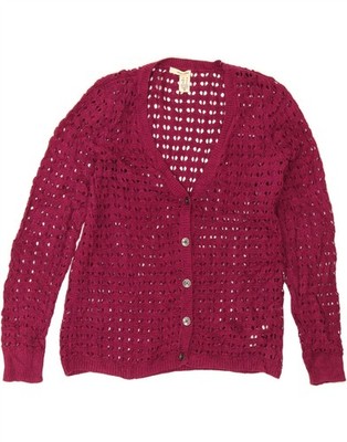 DKNY Womens Crochet Cardigan Sweater UK 14 Medium Burgundy Cotton AP02