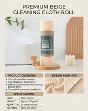 Beige Tear Away Microfiber Cleaning Cloth Roll Reusable Towels 20 Sheets