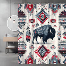 Native American Bison Shower Curtain Geometric Aztec Print