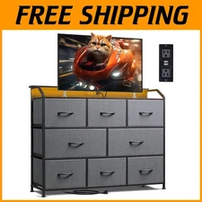 Fabric Chest of Drawers with Double Shelves, Dark Grey