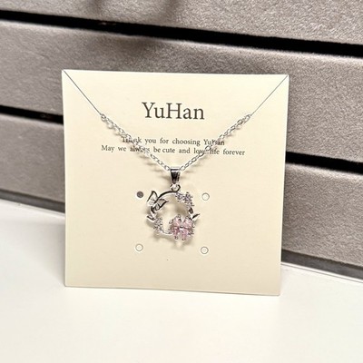 Butterfly Dance Flowers Necklace for Women Sweet Fairy Tale Pink Zircon 18in